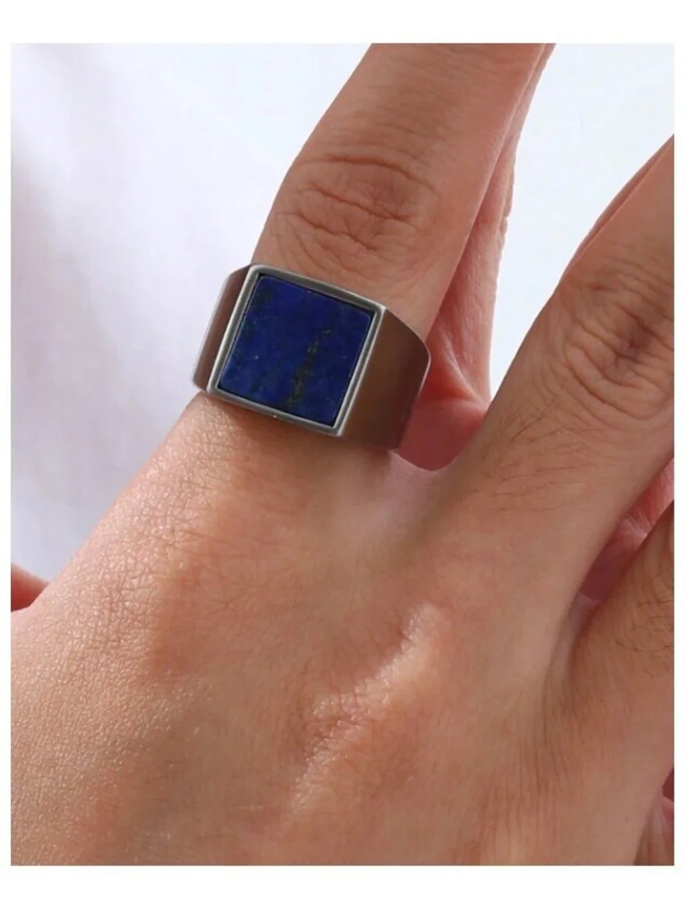 Blue lapis lazuli - Ring - Stainless Steel - Size 8